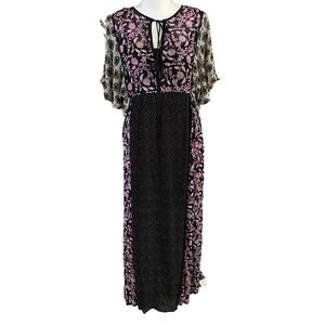 ASOS Size 10 Chiffon Floral Print Patchwork Maxi Dress Boho FLAW